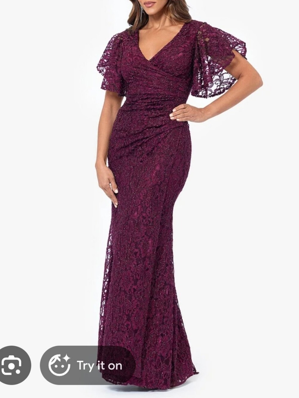 NWT Betsy & Adam P&A Plum Lace Beaded Evening Gown Formal Dress Size 4 $179